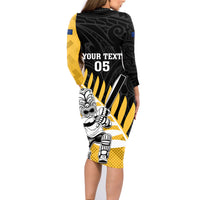 Custom New Zealand Wellington Cricket Family Matching Long Sleeve Bodycon Dress and Hawaiian Shirt With Maori Pattern