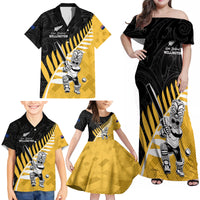 Custom New Zealand Wellington Cricket Family Matching Off Shoulder Maxi Dress and Hawaiian Shirt With Maori Pattern