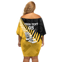 Custom New Zealand Wellington Cricket Family Matching Off Shoulder Short Dress and Hawaiian Shirt With Maori Pattern