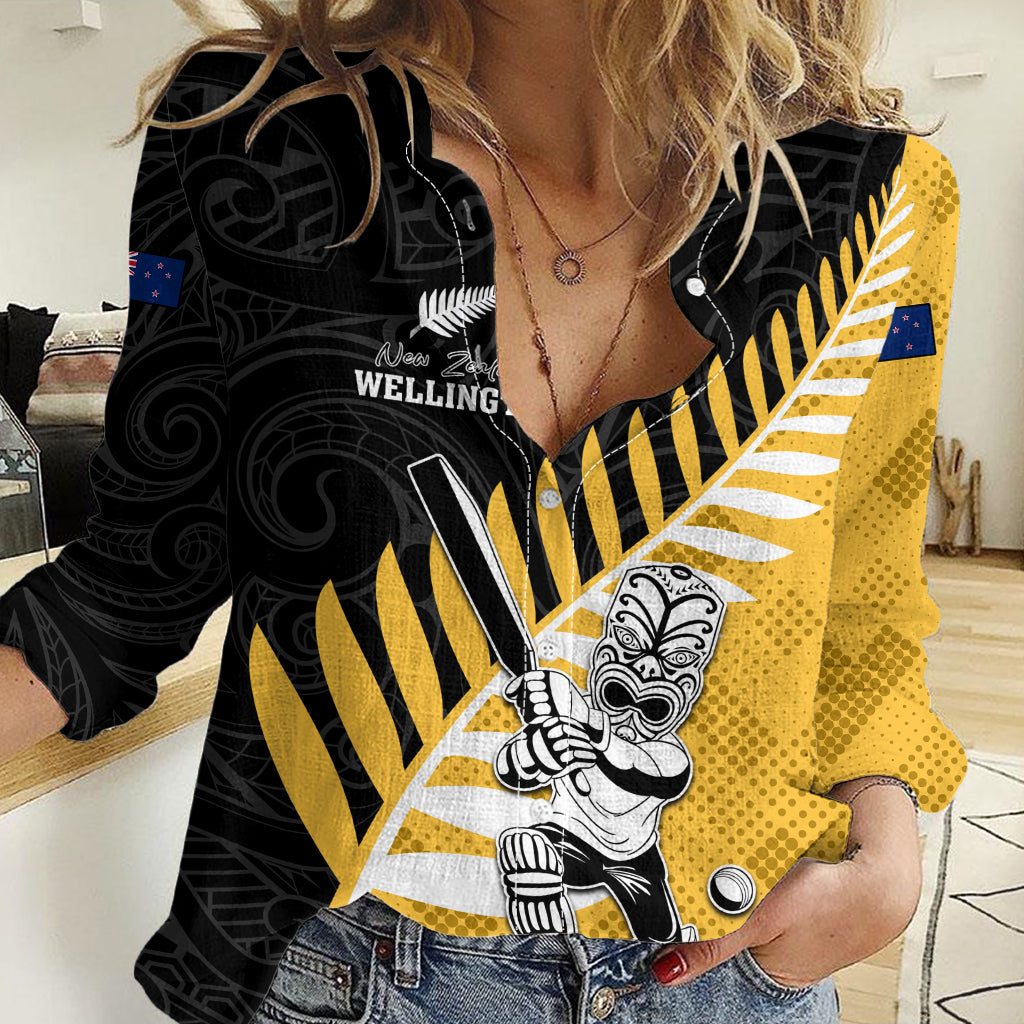 Custom New Zealand Wellington Cricket Women Casual Shirt With Maori Pattern LT05 Female Yellow - Polynesian Pride