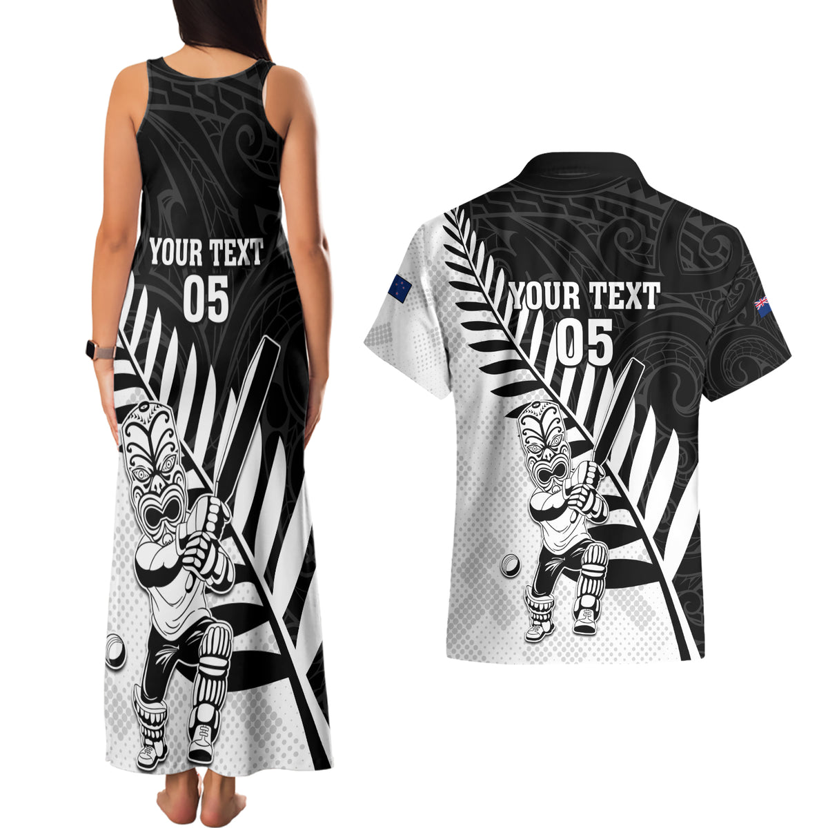 Custom New Zealand Cricket Couples Matching Tank Maxi Dress and Hawaiian Shirt With Maori Pattern