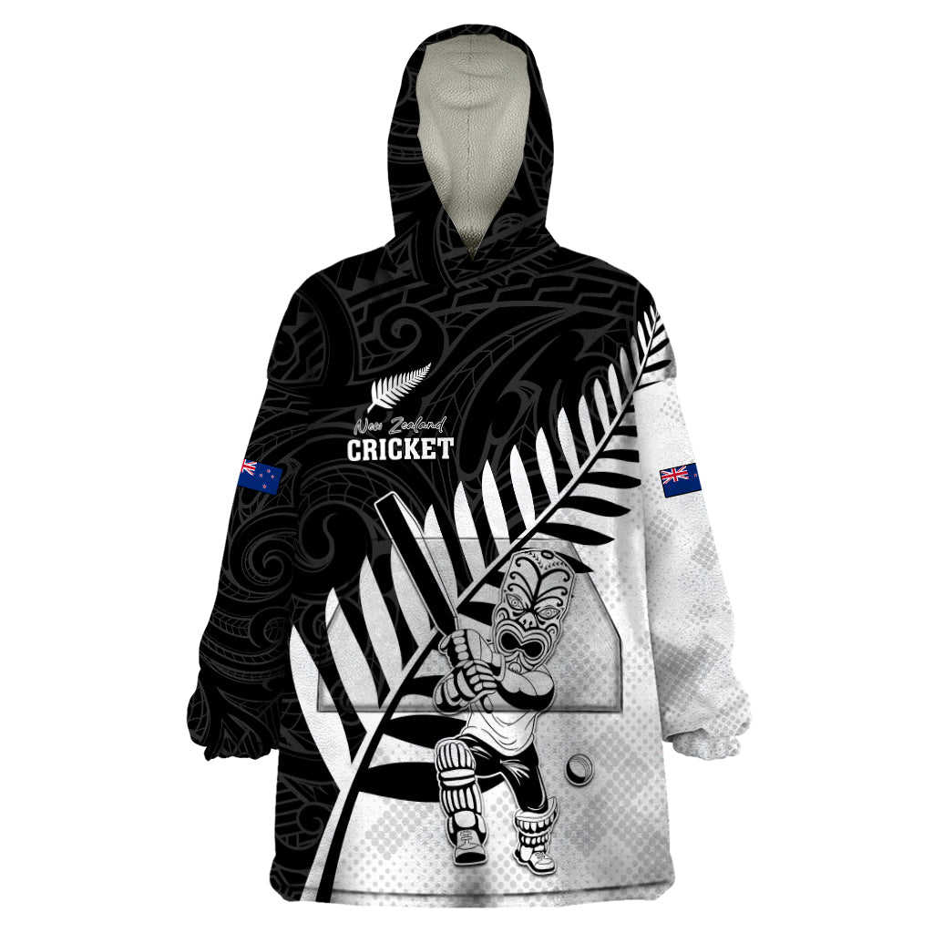 Custom New Zealand Cricket Wearable Blanket Hoodie With Maori Pattern