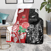 New Zealand And England Rugby Blanket Maori Tiki With Red Rose Together