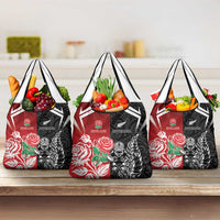 New Zealand And England Rugby Grocery Bag Maori Tiki With Red Rose Together LT05 3-pack One Size Red - Polynesian Pride