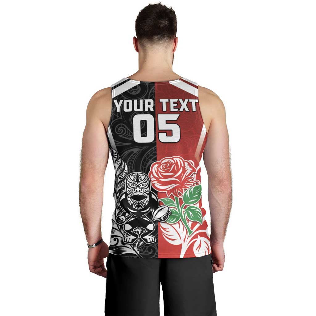 New Zealand And England Rugby Custom Men Tank Top Maori Tiki With Red Rose Together