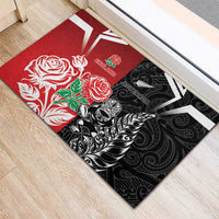 New Zealand And England Rugby Rubber Doormat Maori Tiki With Red Rose Together LT05 - Polynesian Pride