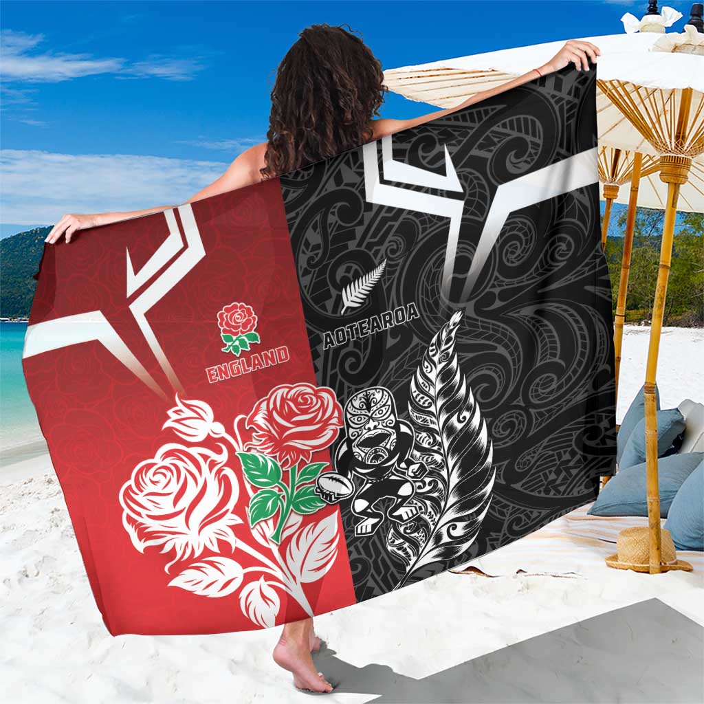 New Zealand And England Rugby Sarong Maori Tiki With Red Rose Together LT05 One Size 44 x 66 inches Red - Polynesian Pride