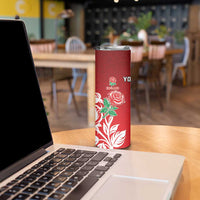 New Zealand And England Rugby Custom Skinny Tumbler Maori Tiki With Red Rose Together LT05 - Polynesian Pride