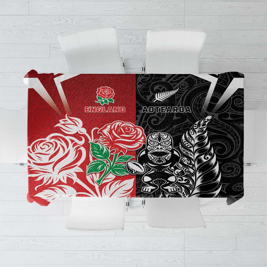 New Zealand And England Rugby Tablecloth Maori Tiki With Red Rose Together LT05 Red - Polynesian Pride