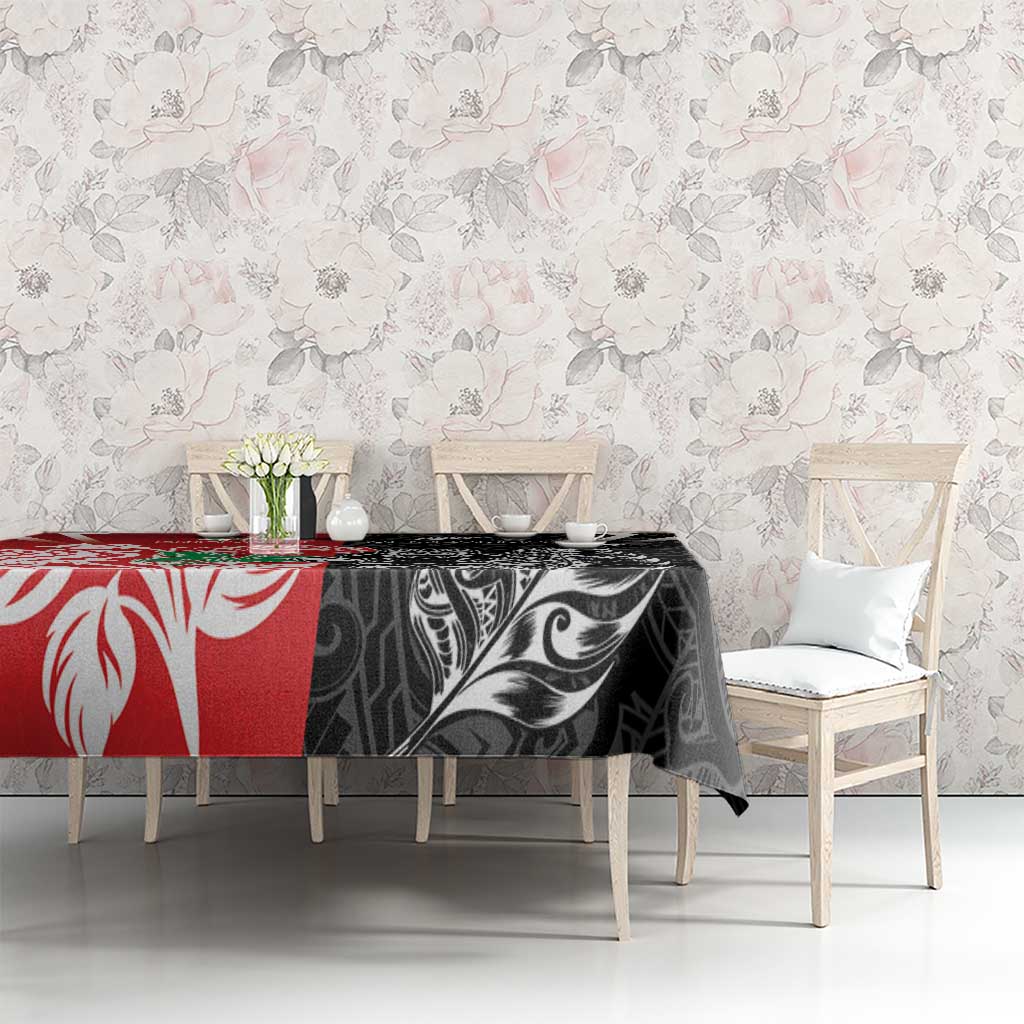New Zealand And England Rugby Tablecloth Maori Tiki With Red Rose Together LT05 - Polynesian Pride