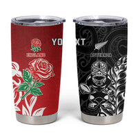 New Zealand And England Rugby Custom Tumbler Cup Maori Tiki With Red Rose Together LT05 Red - Polynesian Pride