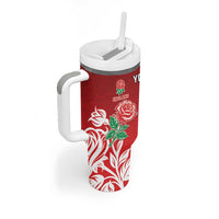 New Zealand And England Rugby Custom Tumbler With Handle Maori Tiki With Red Rose Together LT05 - Polynesian Pride