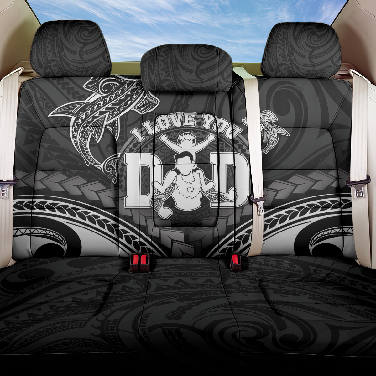 Happy Father's Day Back Car Seat Cover I Love You Dad Polynesian Style