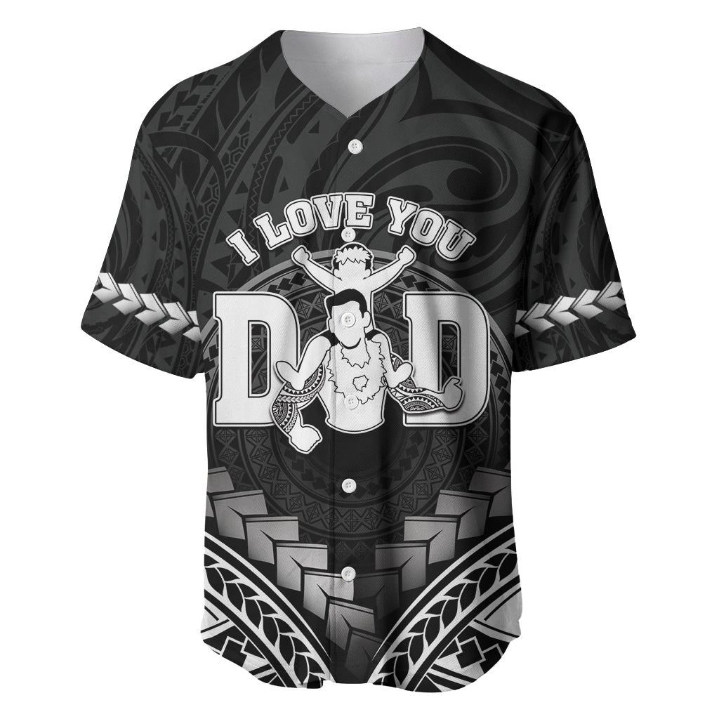 Personalised Happy Father's Day Baseball Jersey I Love You Dad Polynesian Style LT05 Black - Polynesian Pride
