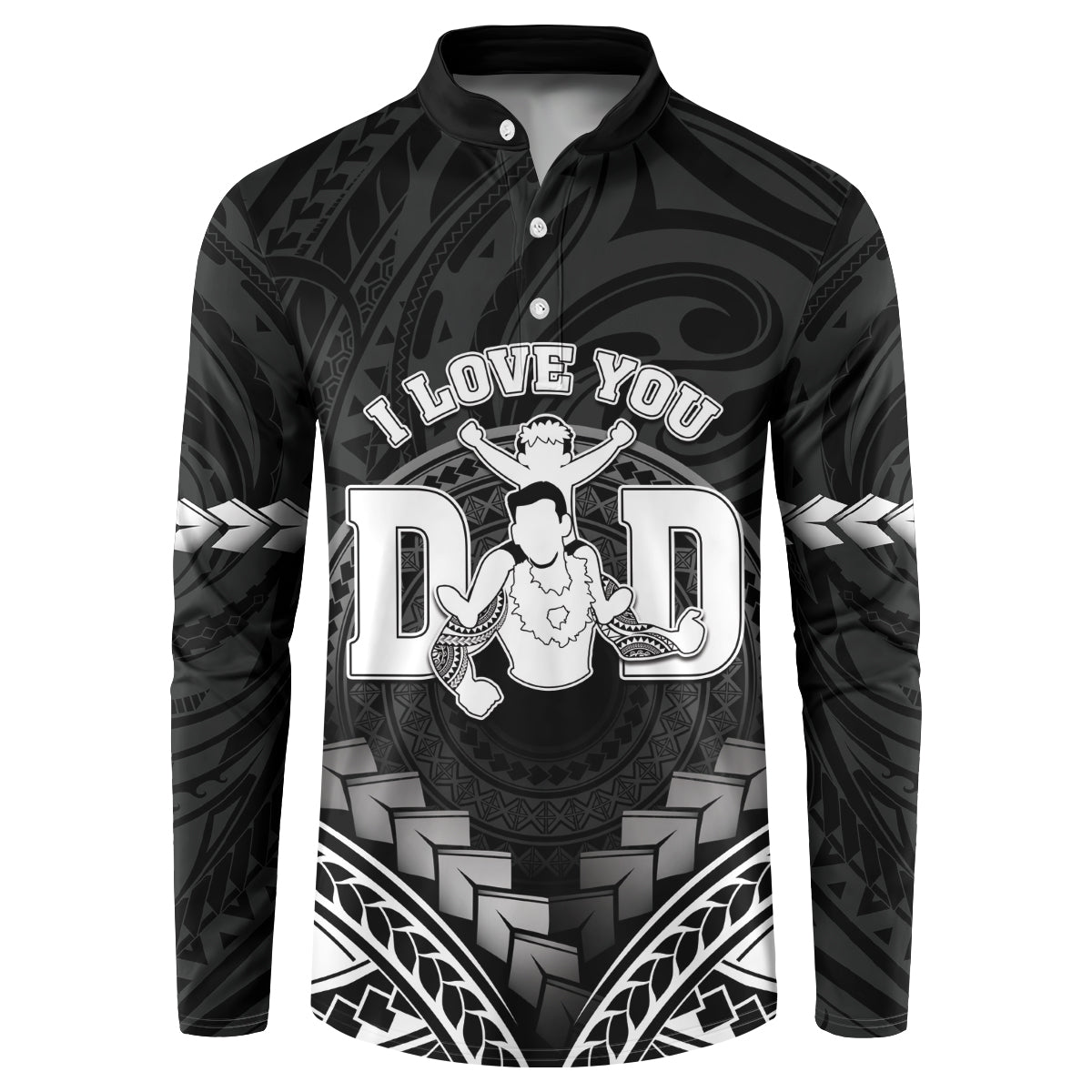 Personalised Happy Father's Day Button Sweatshirt I Love You Dad Polynesian Style