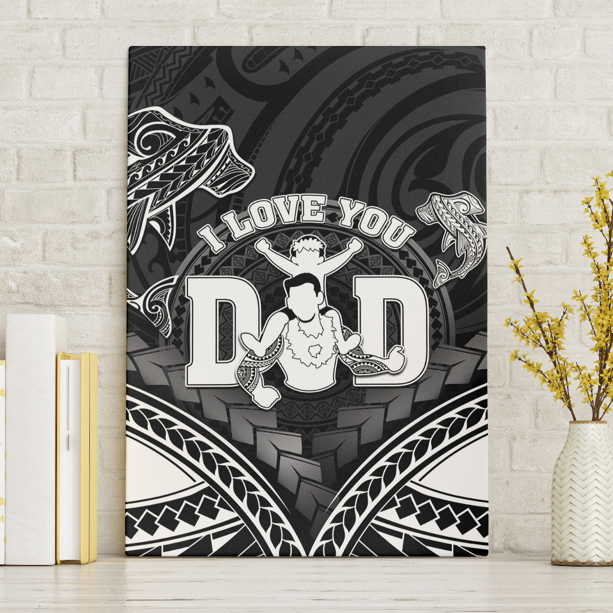 Happy Father's Day Canvas Wall Art I Love You Dad Polynesian Style