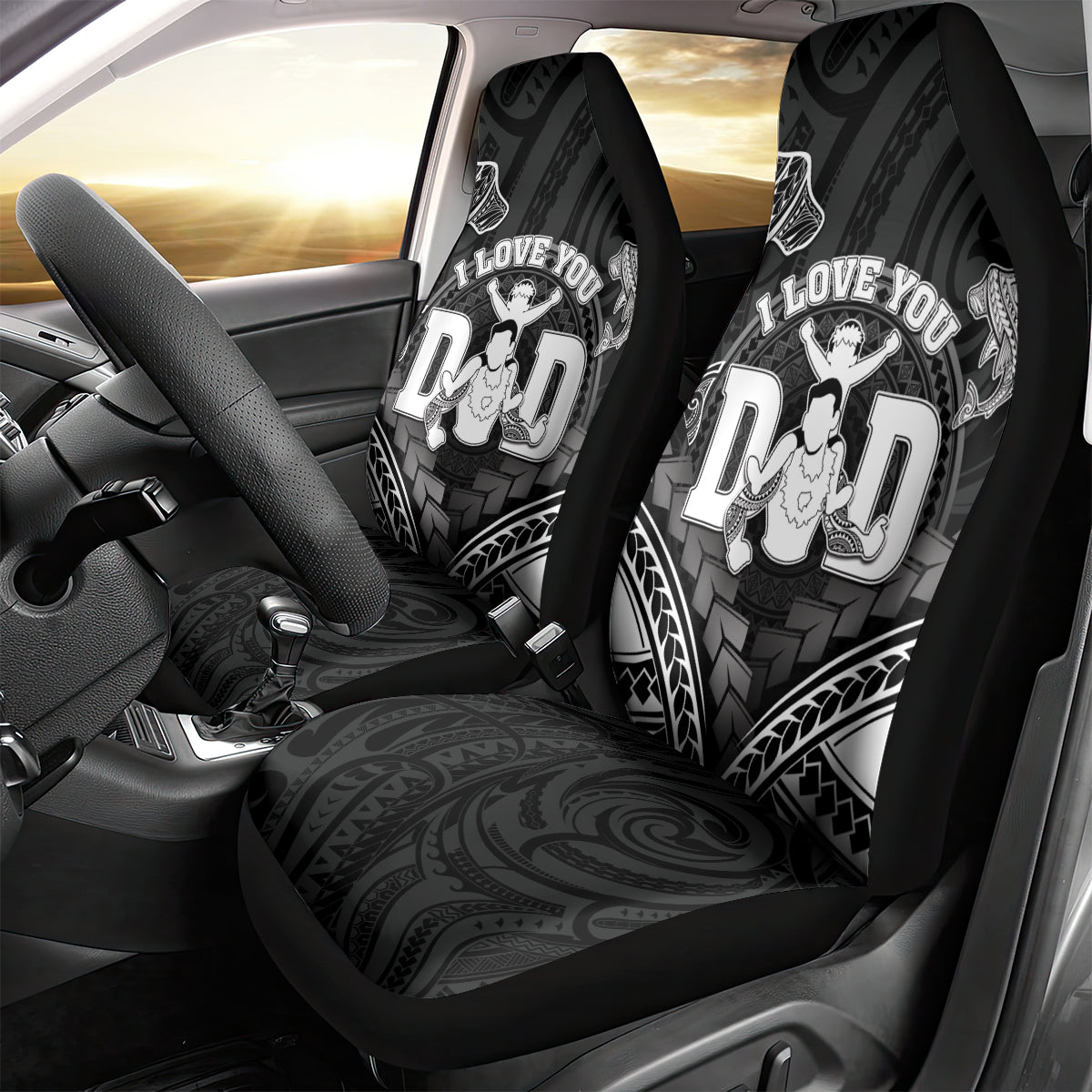 Happy Father's Day Car Seat Cover I Love You Dad Polynesian Style