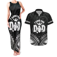 Personalised Happy Father's Day Couples Matching Tank Maxi Dress and Hawaiian Shirt I Love You Dad Polynesian Style LT05 Black - Polynesian Pride