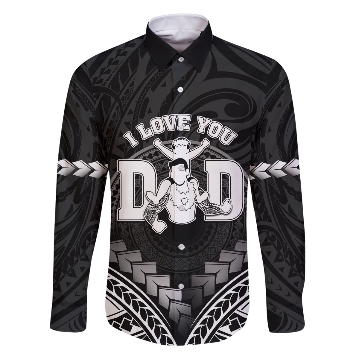 Personalised Happy Father's Day Family Matching Long Sleeve Bodycon Dress and Hawaiian Shirt I Love You Dad Polynesian Style