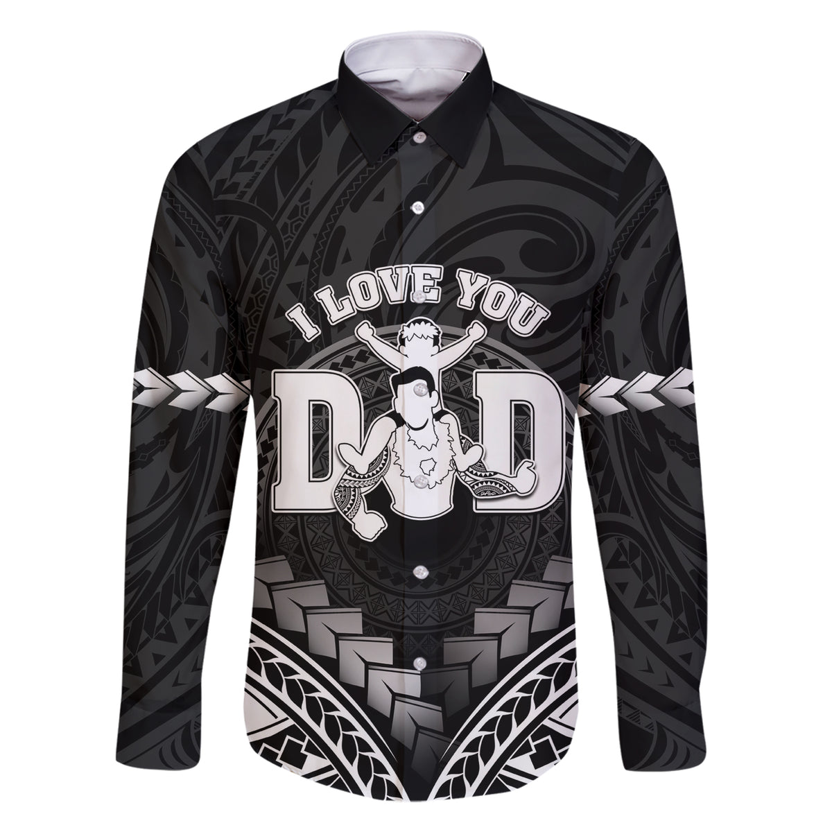 Personalised Happy Father's Day Family Matching Short Sleeve Bodycon Dress and Hawaiian Shirt I Love You Dad Polynesian Style