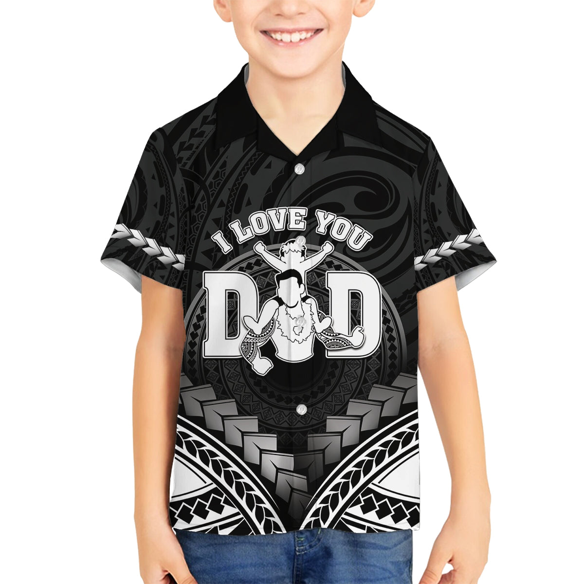 Personalised Happy Father's Day Family Matching Summer Maxi Dress and Hawaiian Shirt I Love You Dad Polynesian Style