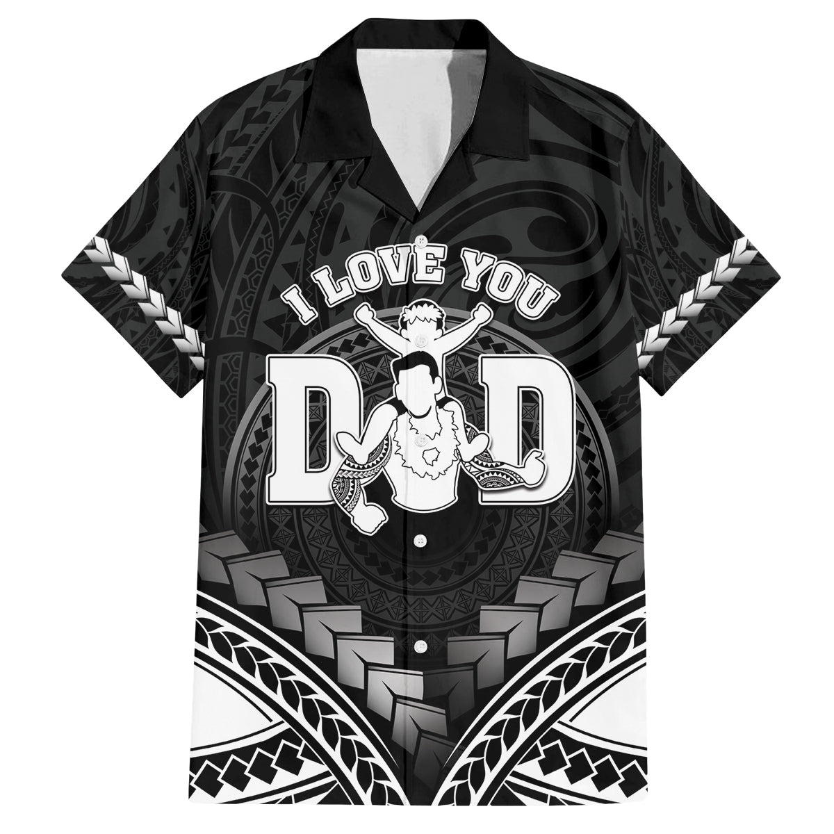 Personalised Happy Father's Day Family Matching Tank Maxi Dress and Hawaiian Shirt I Love You Dad Polynesian Style