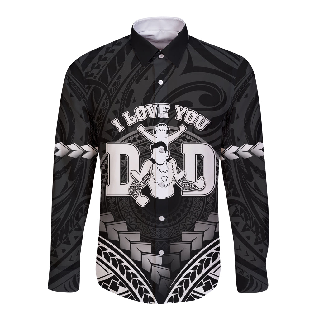 Personalised Happy Father's Day Long Sleeve Button Shirt I Love You Dad Polynesian Style