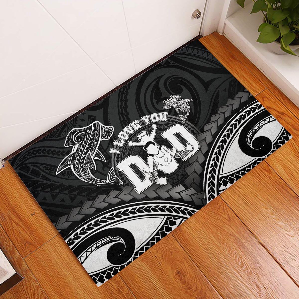 Happy Father's Day Rubber Doormat I Love You Dad Polynesian Style LT05 Black - Polynesian Pride
