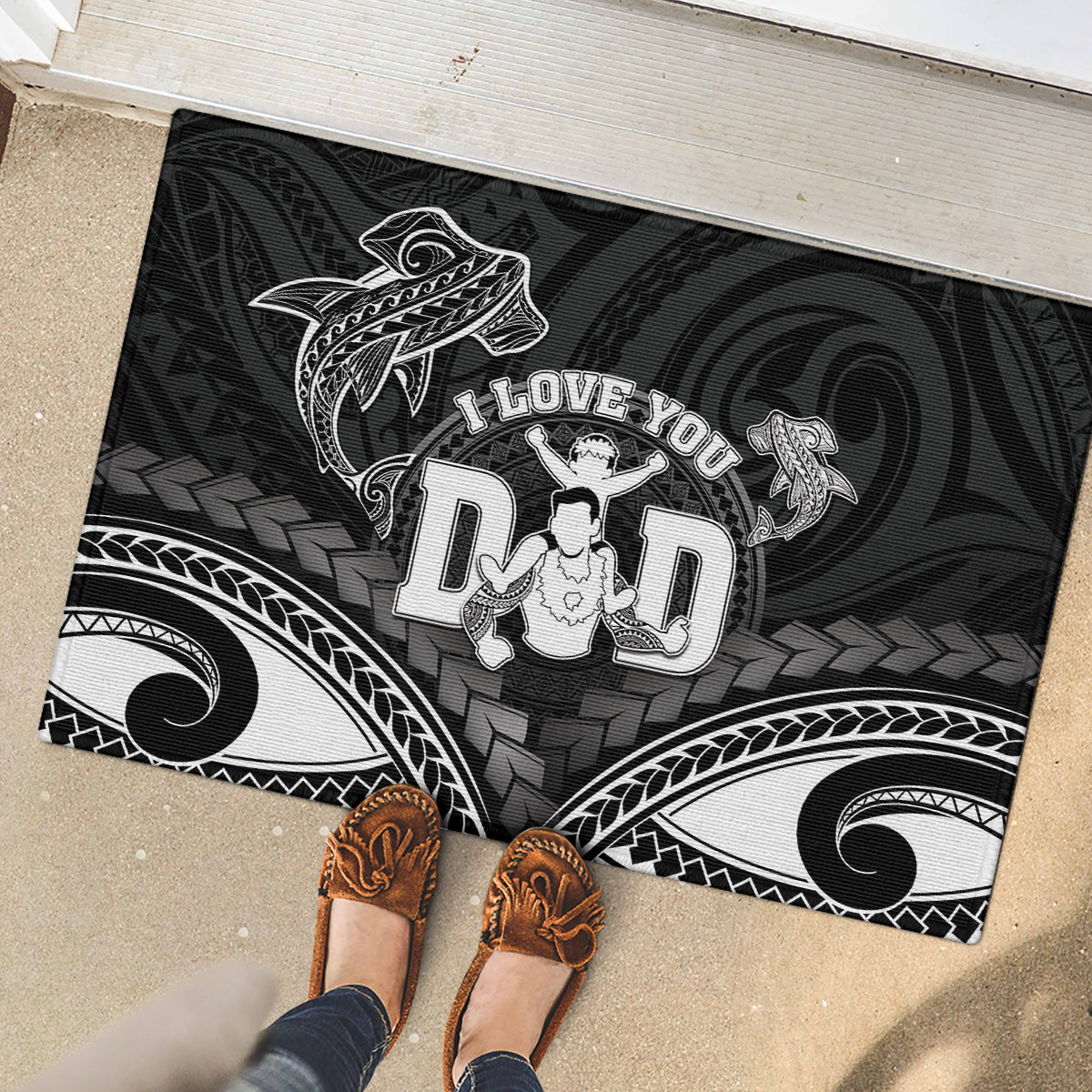 Happy Father's Day Rubber Doormat I Love You Dad Polynesian Style LT05 - Polynesian Pride