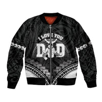 Personalised Happy Father's Day Sleeve Zip Bomber Jacket I Love You Dad Polynesian Style