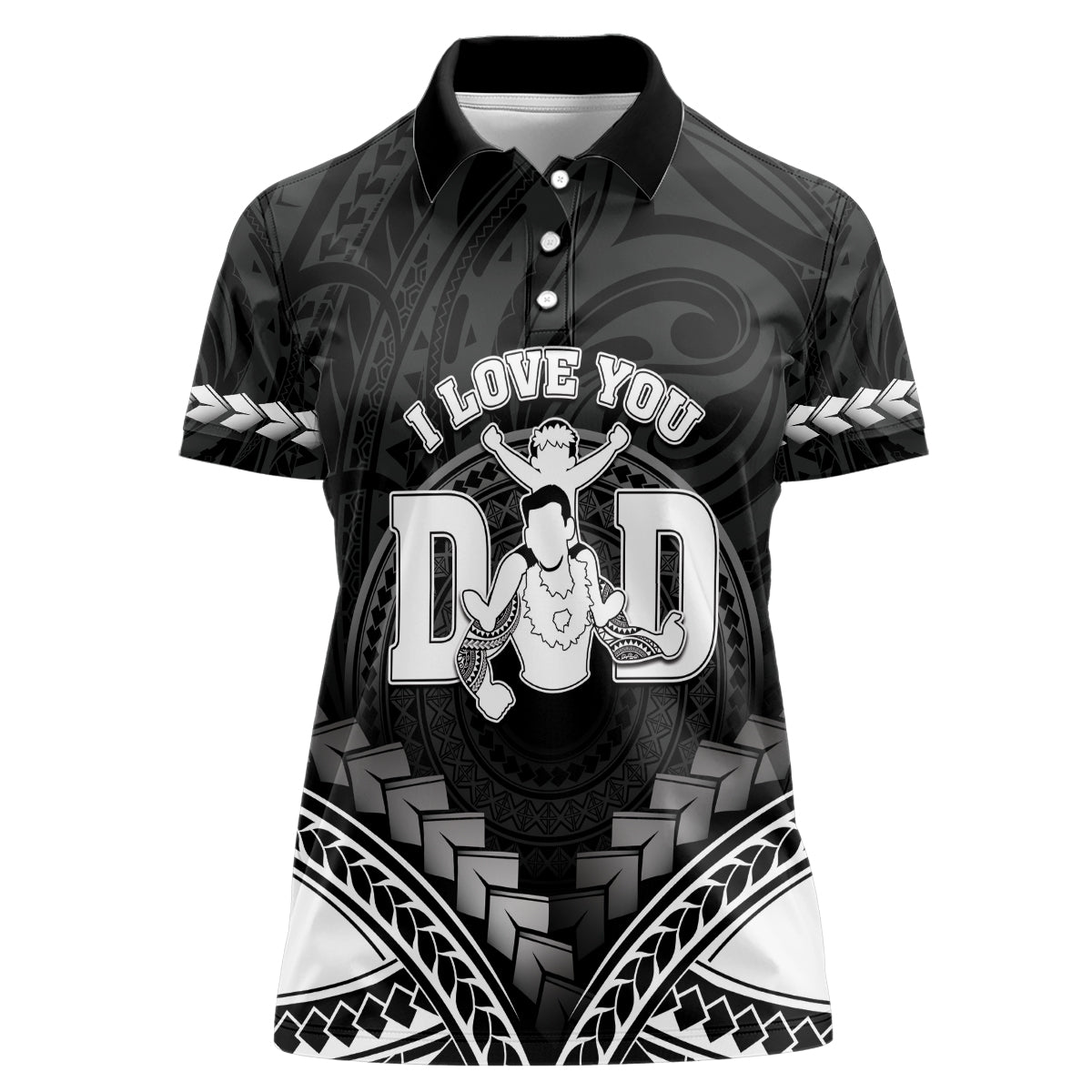 Personalised Happy Father's Day Women Polo Shirt I Love You Dad Polynesian Style