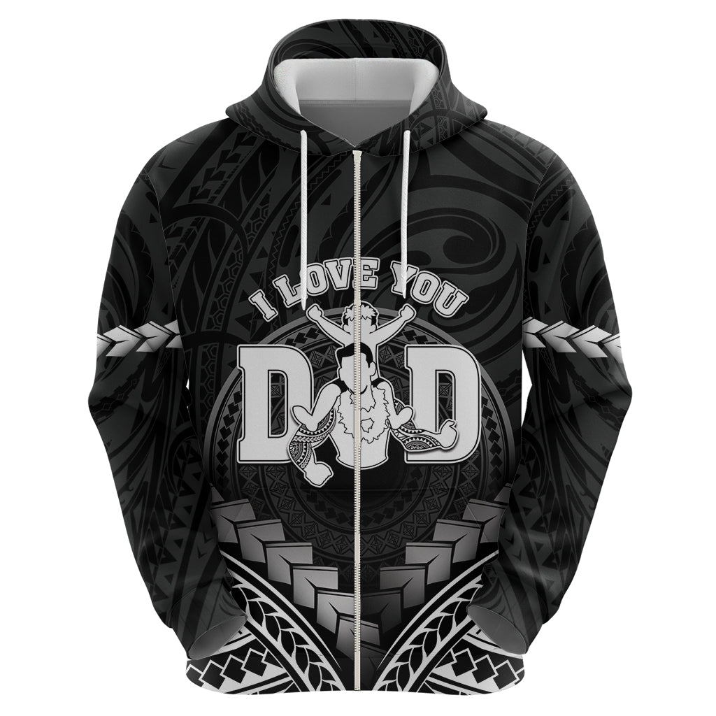 Personalised Happy Father's Day Zip Hoodie I Love You Dad Polynesian Style