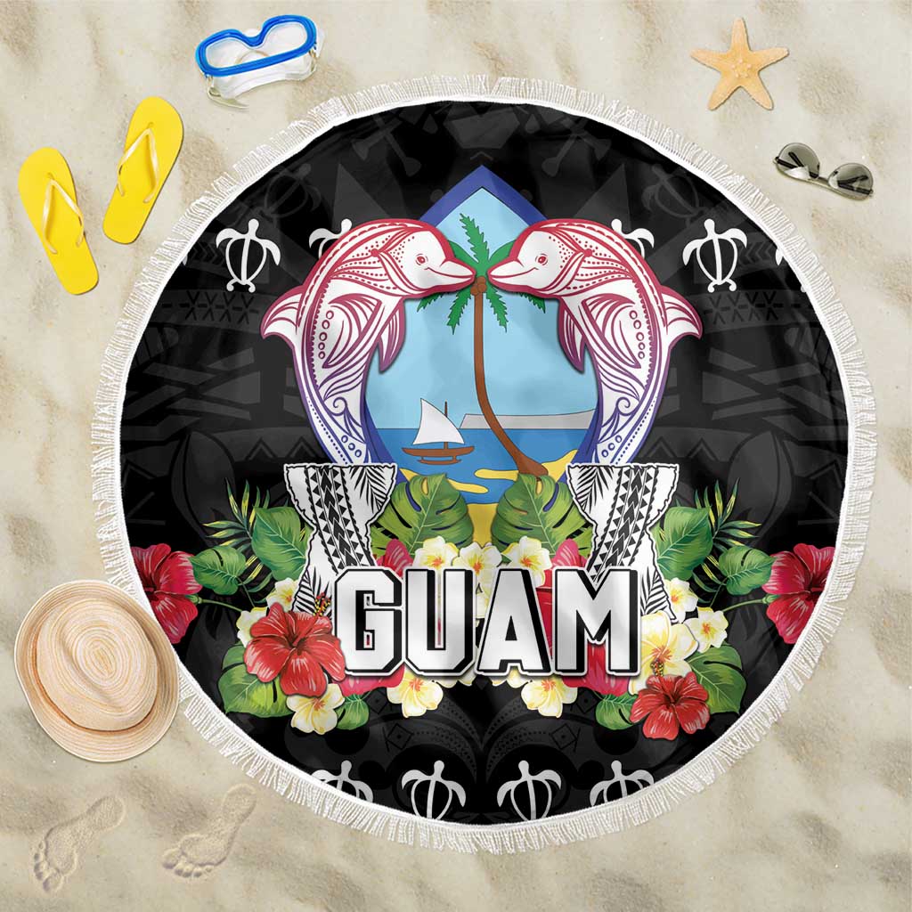 Guam Chamorro Beach Blanket Tribal Latte Stone With Dolphins Black