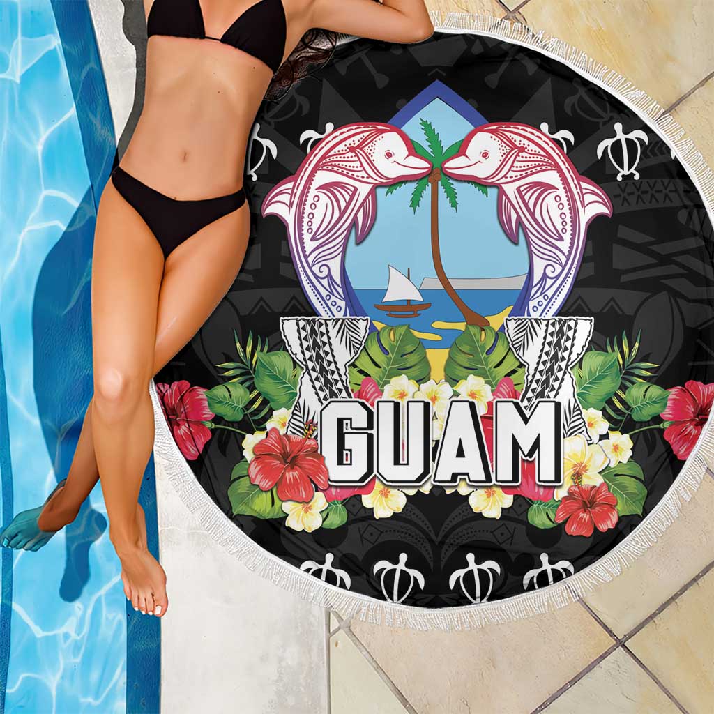 Guam Chamorro Beach Blanket Tribal Latte Stone With Dolphins Black