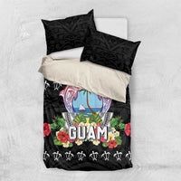 Guam Chamorro Bedding Set Tribal Latte Stone With Dolphins Black