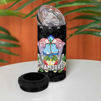 Guam Chamorro 4 in 1 Can Cooler Tumbler Tribal Latte Stone With Dolphins Black