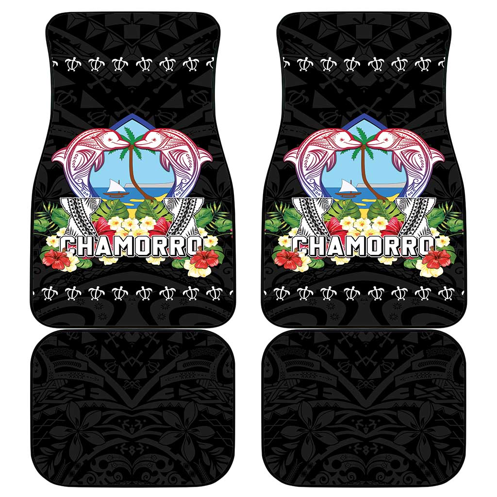 Guam Chamorro Car Mats Tribal Latte Stone With Dolphins Black LT05 - Polynesian Pride