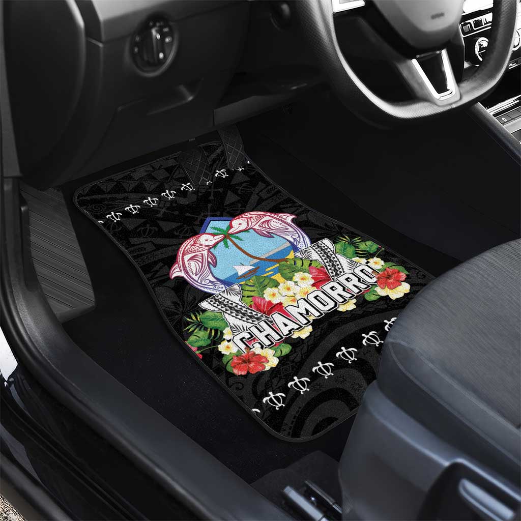Guam Chamorro Car Mats Tribal Latte Stone With Dolphins Black LT05 - Polynesian Pride