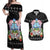 Guam Chamorro Couples Matching Off Shoulder Maxi Dress and Hawaiian Shirt Tribal Latte Stone With Dolphins Black