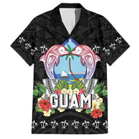 Guam Chamorro Family Matching Off Shoulder Maxi Dress and Hawaiian Shirt Tribal Latte Stone With Dolphins Black