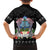 Guam Chamorro Family Matching Off Shoulder Short Dress and Hawaiian Shirt Tribal Latte Stone With Dolphins Black