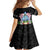 Guam Chamorro Family Matching Off Shoulder Short Dress and Hawaiian Shirt Tribal Latte Stone With Dolphins Black
