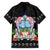 Guam Chamorro Family Matching Off Shoulder Short Dress and Hawaiian Shirt Tribal Latte Stone With Dolphins Black