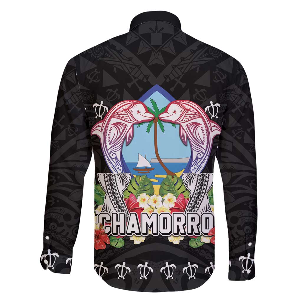 Guam Chamorro Family Matching Off Shoulder Short Dress and Hawaiian Shirt Tribal Latte Stone With Dolphins Black