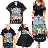 Guam Chamorro Family Matching Summer Maxi Dress and Hawaiian Shirt Tribal Latte Stone With Dolphins Black