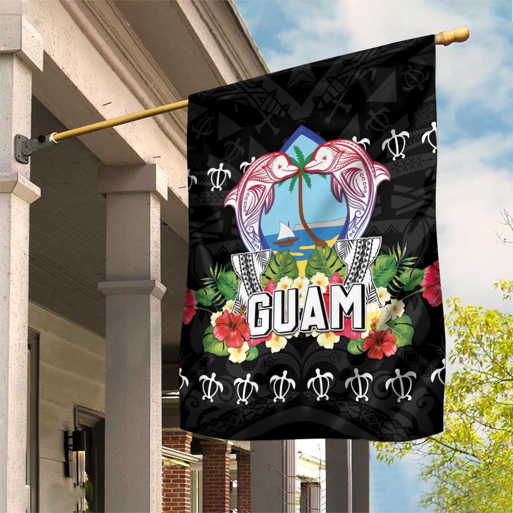 Guam Chamorro Garden Flag Tribal Latte Stone With Dolphins Black