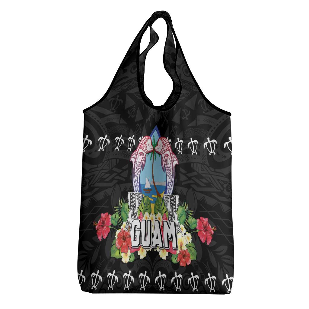 Guam Chamorro Grocery Bag Tribal Latte Stone With Dolphins Black