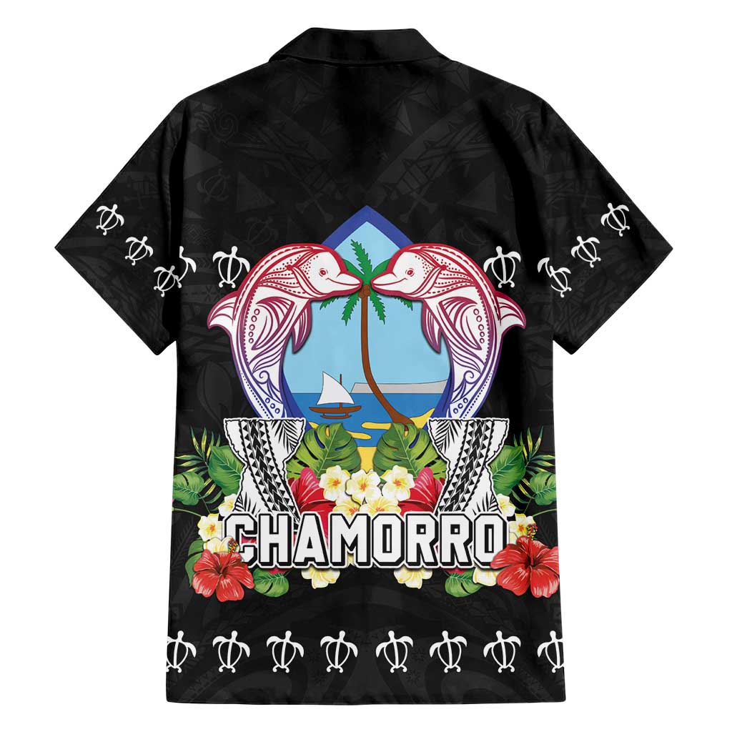 Guam Chamorro Hawaiian Shirt Tribal Latte Stone With Dolphins Black