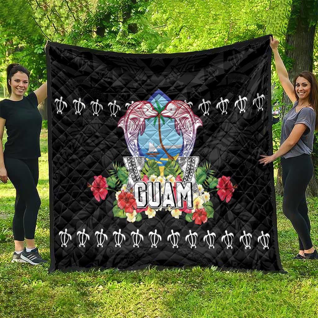 Guam Chamorro Quilt Tribal Latte Stone With Dolphins Black