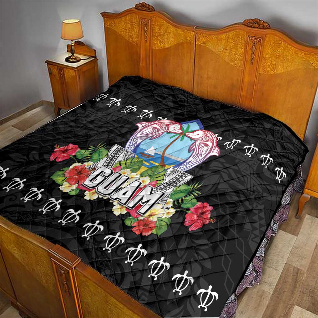 Guam Chamorro Quilt Tribal Latte Stone With Dolphins Black